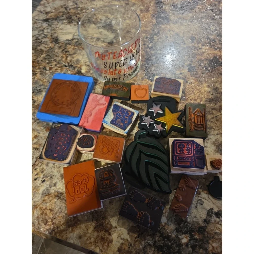 Teacher Homeschool. Classroom. 34 Random.Stamps Class Jar With Lid. Student